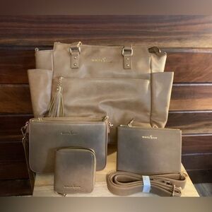 White Elm Gemini Bundle - Almond with Teal interior. LIKE NEW